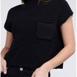 Black Knit Short Sleeve Sweater